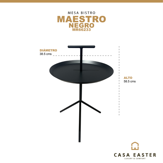 Mesa Bistro redonda  color negra Maestro MR66233 CasaEaster