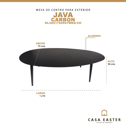 Mesa de centro ovalada  1.2 M Java Color Carbon - GL3A51792947WKD-CH