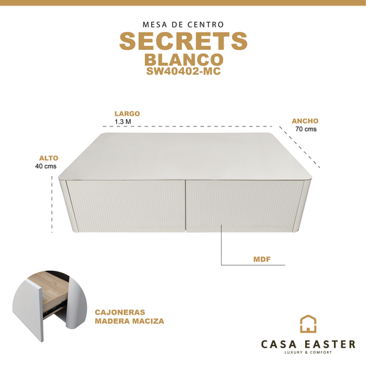 Mesa de centro 1.3 M Secrets, color blanco - SW40402