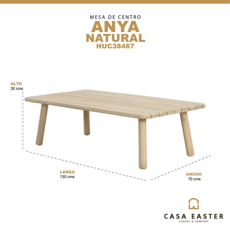 Cargue la imagen en el visor de la galería, Mesa de centro 1.3 Anya rectangular de madera color natural - HUC38467
