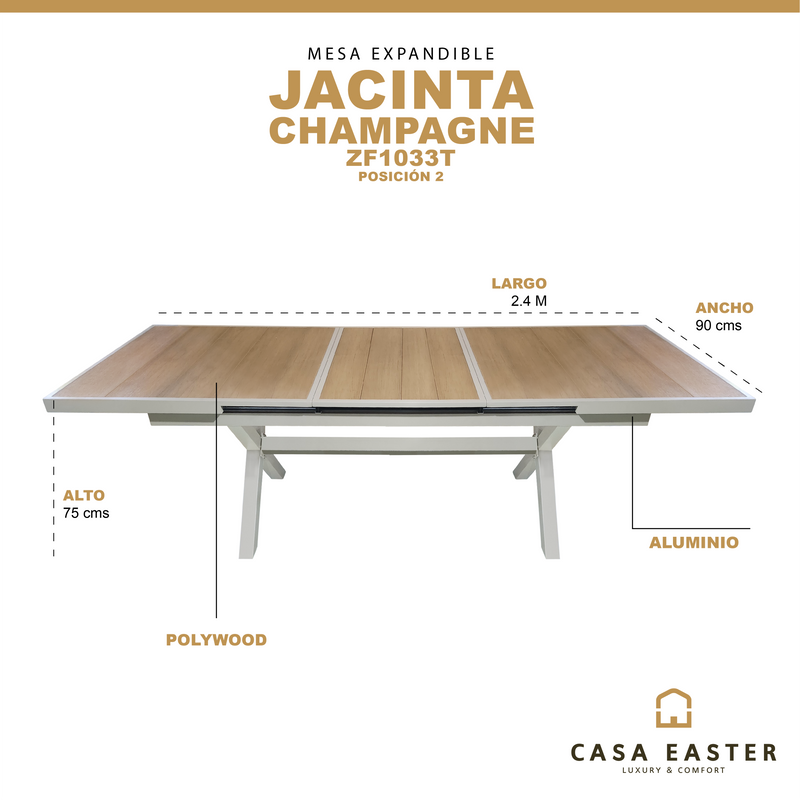 Cargue la imagen en el visor de la galería, Mesa Expandible 1.8 M / 2.4 M Jacinta color Champagne - ZF1033T
