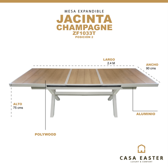 Mesa Expandible 1.8 M / 2.4 M Jacinta color Champagne - ZF1033T