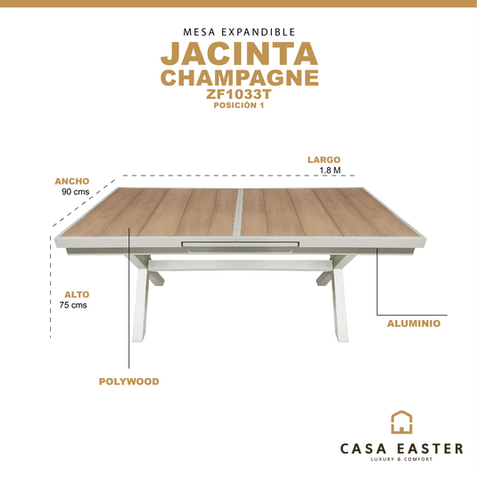 Mesa Expandible 1.8 M / 2.4 M Jacinta color Champagne - ZF1033T