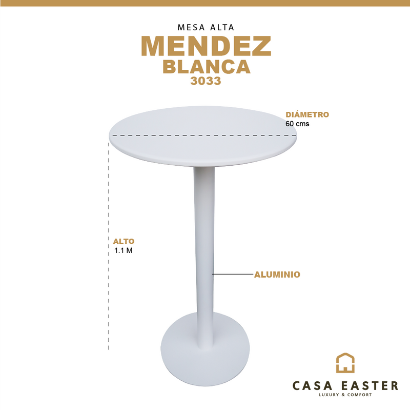 Cargue la imagen en el visor de la galería, Mesa Alta redonda D.60cms de barra Mendez color Blanco -3033
