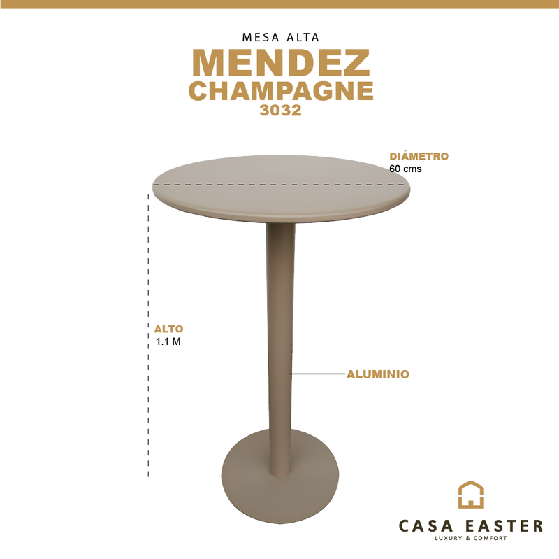 Cargue la imagen en el visor de la galería, Mesa Alta redonda D.60cms de barra Mendez color Champagne - 3032
