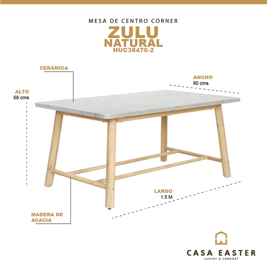 Mesa de Centro Corner 1.5 M Zulu  color Natural - HUC38470-2