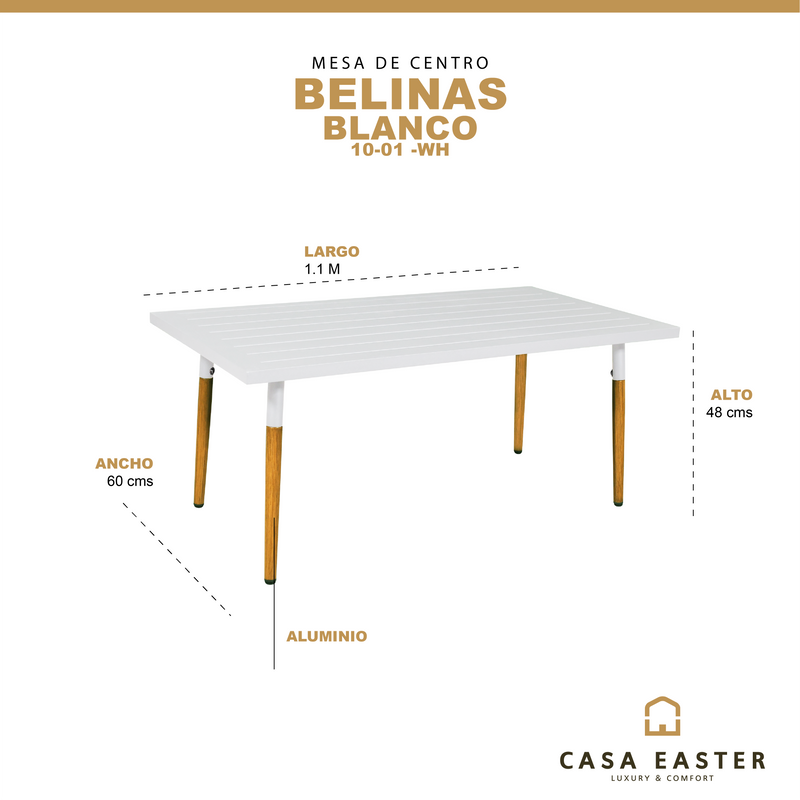 Cargue la imagen en el visor de la galería, Mesa de Centro de Aluminio Color Blanco BELINAS 1.1 M - 10-01-WH
