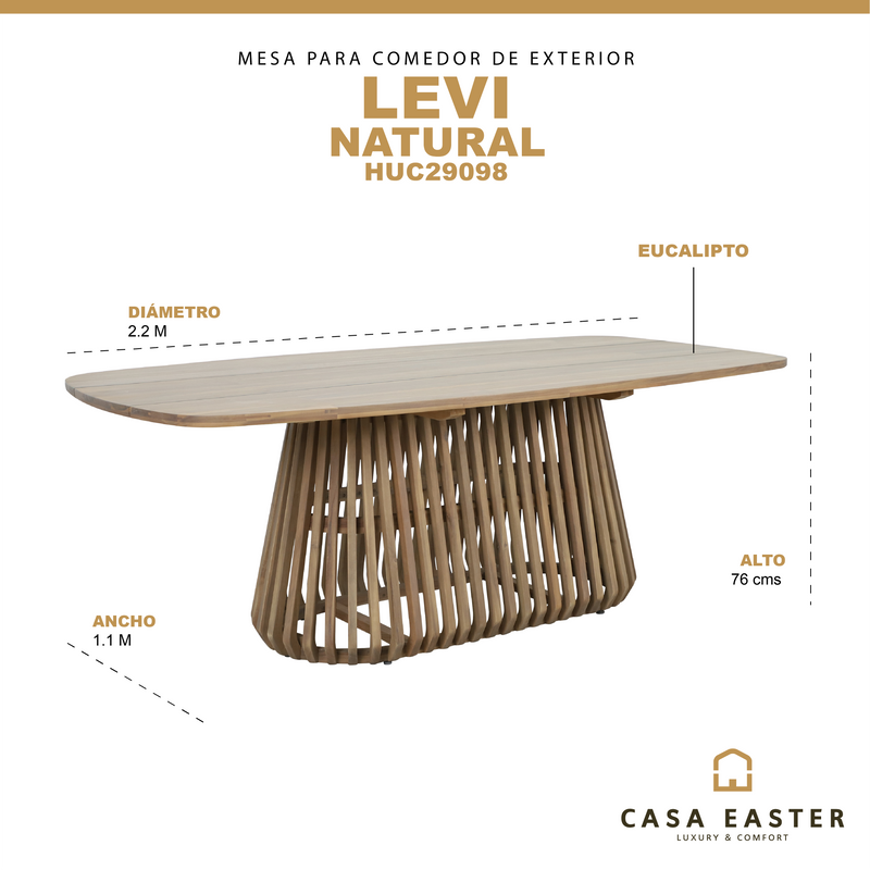 Cargue la imagen en el visor de la galería, Mesa para comedor Levi  2.2 M de madera, color natural -  HUC29098
