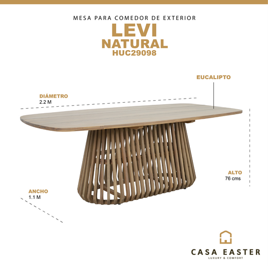 Mesa para comedor Levi  2.2 M de madera, color natural -  HUC29098