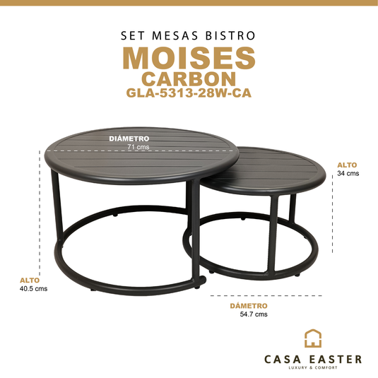 Mesa (set 2 pz) Bistro Circular Color Carbon MOISES D.54.7cms -GLA-5313-28W-CA