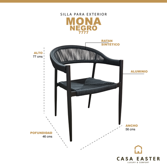 Silla Mona 7777 de Lazo para Exterior e Interior Color Negro - MONA 7777