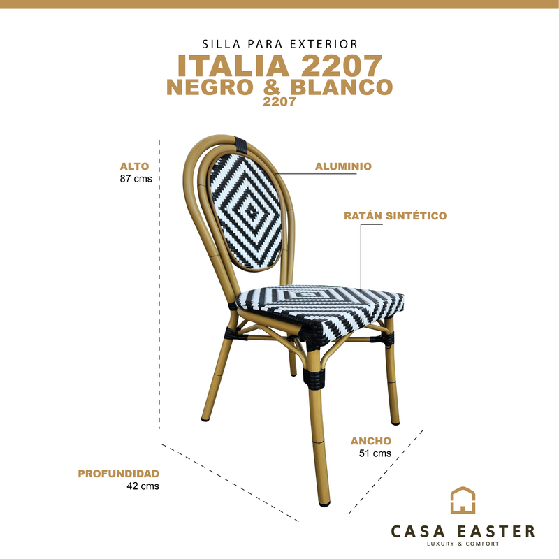 Cargue la imagen en el visor de la galería, Silla de Rattan para exterior e interior Color Negro &amp; blanco  ITALIA 2207 - 2207
