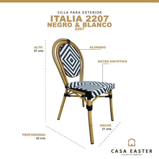 Silla de Rattan para exterior e interior Color Negro & blanco  ITALIA 2207 - 2207