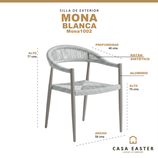 Silla Mona 1002 de Lazo para Exterior e Interior Color Blanco - MONA 1002