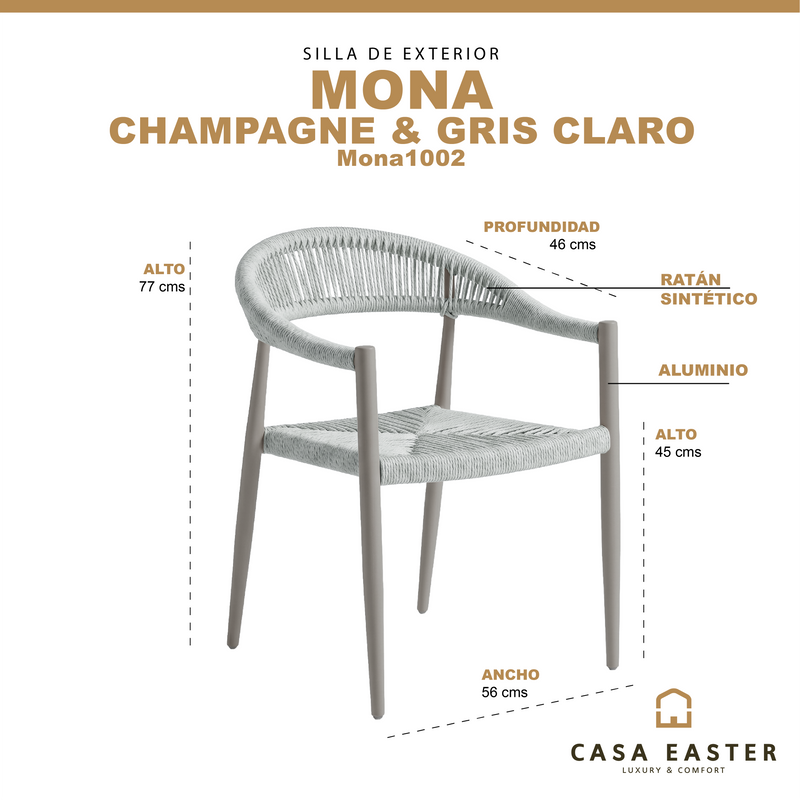 Cargue la imagen en el visor de la galería, Silla Mona 1002 de Lazo para Exterior e Interior Color Champagne con gris claro - MONA 1002
