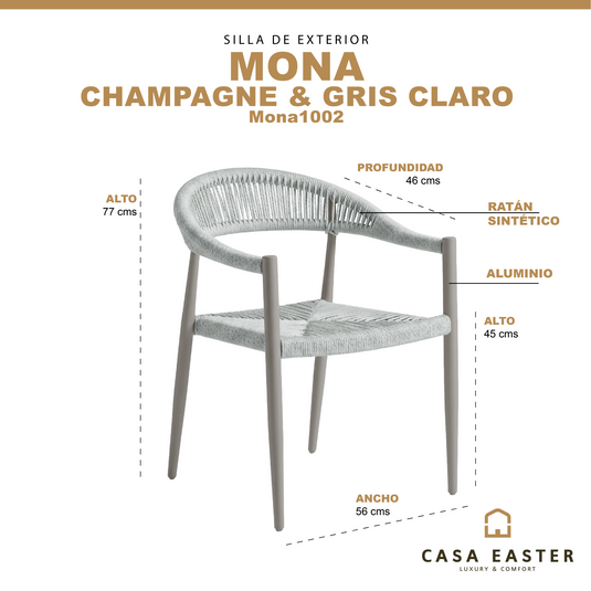 Silla Mona 1002 de Lazo para Exterior e Interior Color Champagne con gris claro - MONA 1002