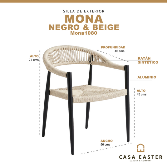 Silla Mona 1080 de Lazo para Exterior e Interior Color negro & beige - MONA 1080