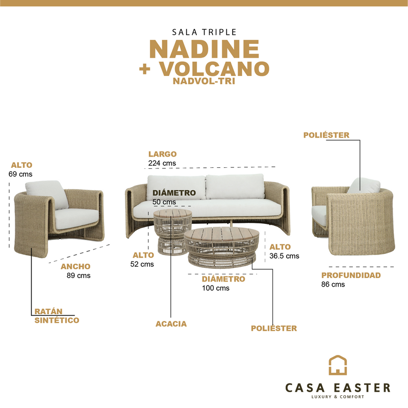 Cargue la imagen en el visor de la galería, Set triple Nadine + mesas Volcano color natural - NADVOL-TRI
