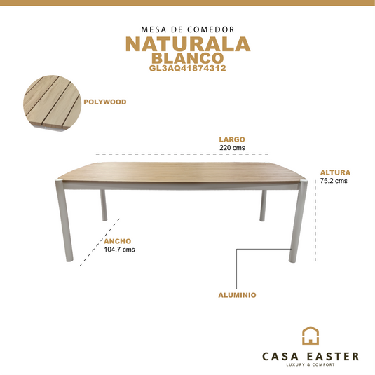 Mesa de comedor Naturala 2.2M color blanco - GL3AQ41874312