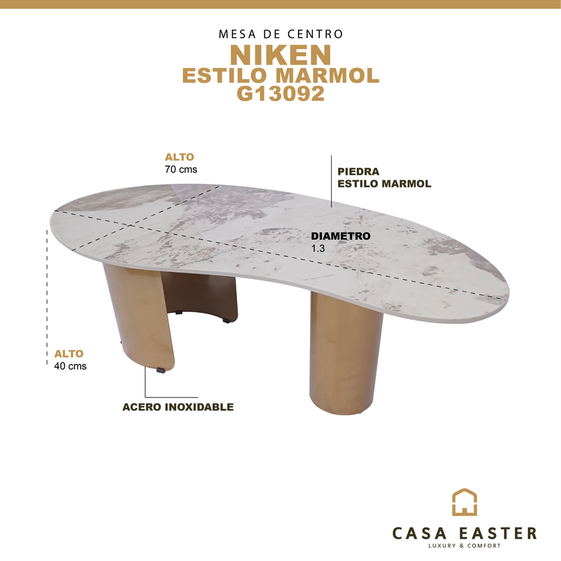 Cargue la imagen en el visor de la galería, Mesa de Centro Niken Ovalada Marmoleada 1.3 M  - G13092
