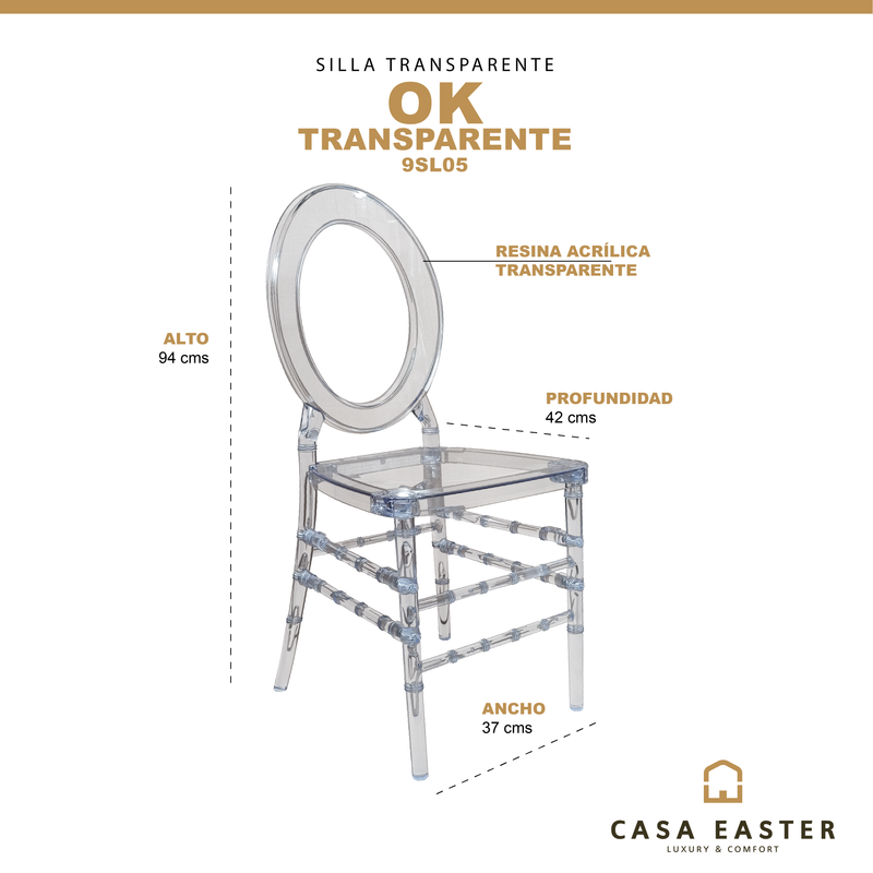 Cargue la imagen en el visor de la galería, Silla para Exterior e Interior de Resina Color Transparente OK- 9SL05
