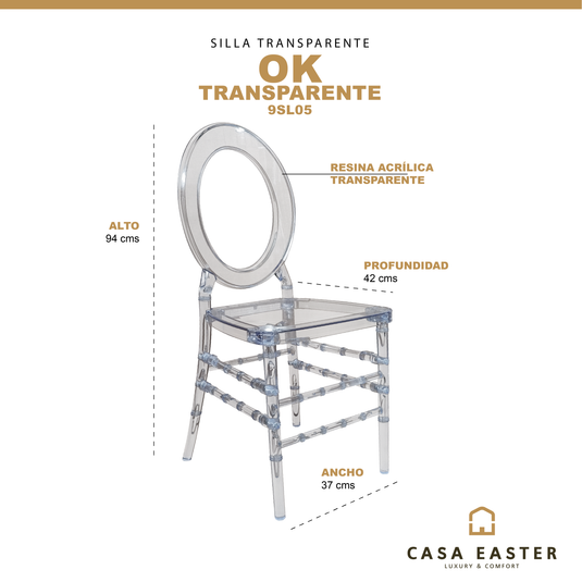 Silla para Exterior e Interior de Resina Color Transparente OK- 9SL05