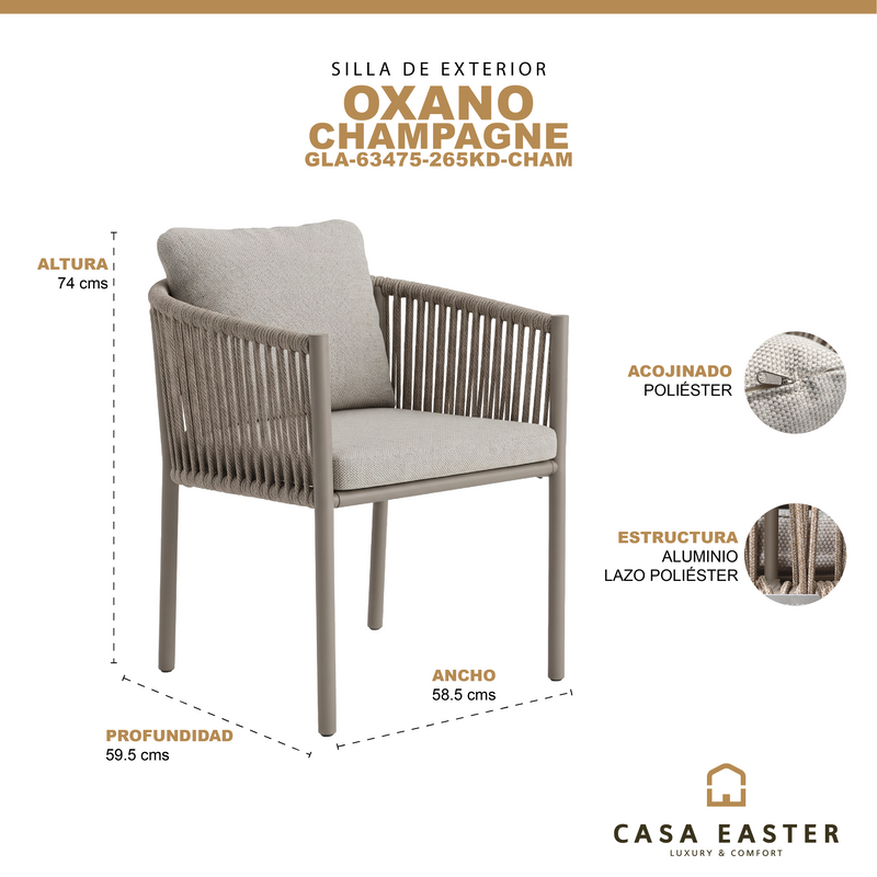 Cargue la imagen en el visor de la galería, Silla de aluminio Oxano color champagne - GLA-63475-265KD-CHAM

