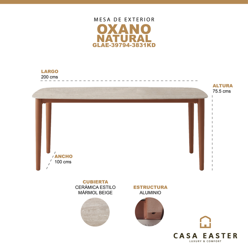 Cargue la imagen en el visor de la galería, Mesa de comedor de exterior Oxano 2 M cubierta de cerámica, color natural -GLAE-39794-3831KD
