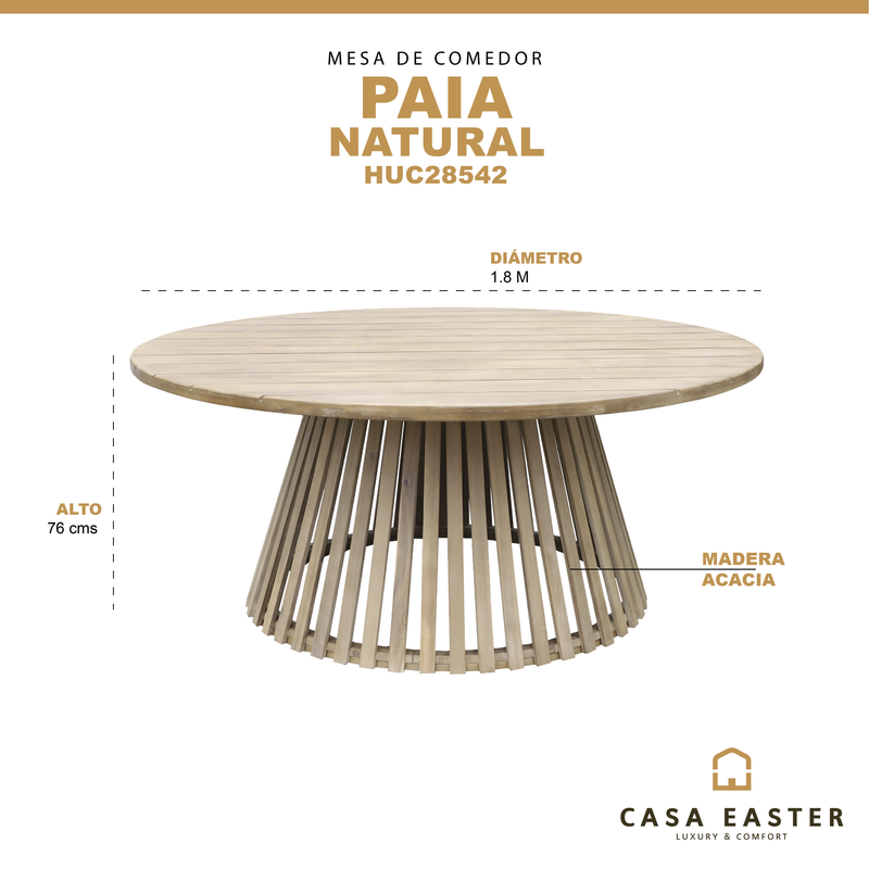 Cargue la imagen en el visor de la galería, Mesa de comedor redonda 1.8 M PAIA, de madera - HUC28542
