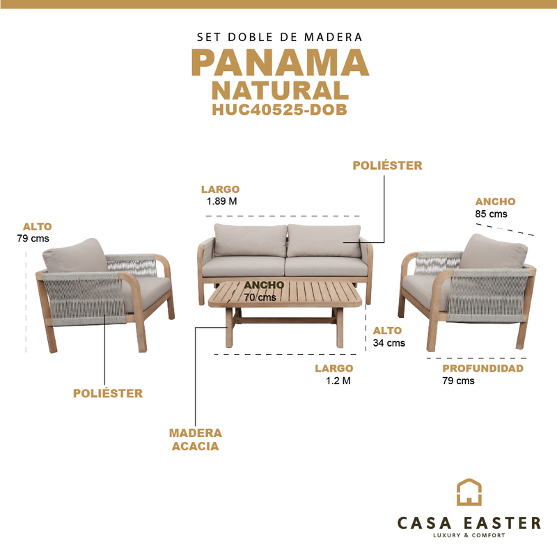 Cargue la imagen en el visor de la galería, Set doble Panama color Natural - HUC4025-DOB
