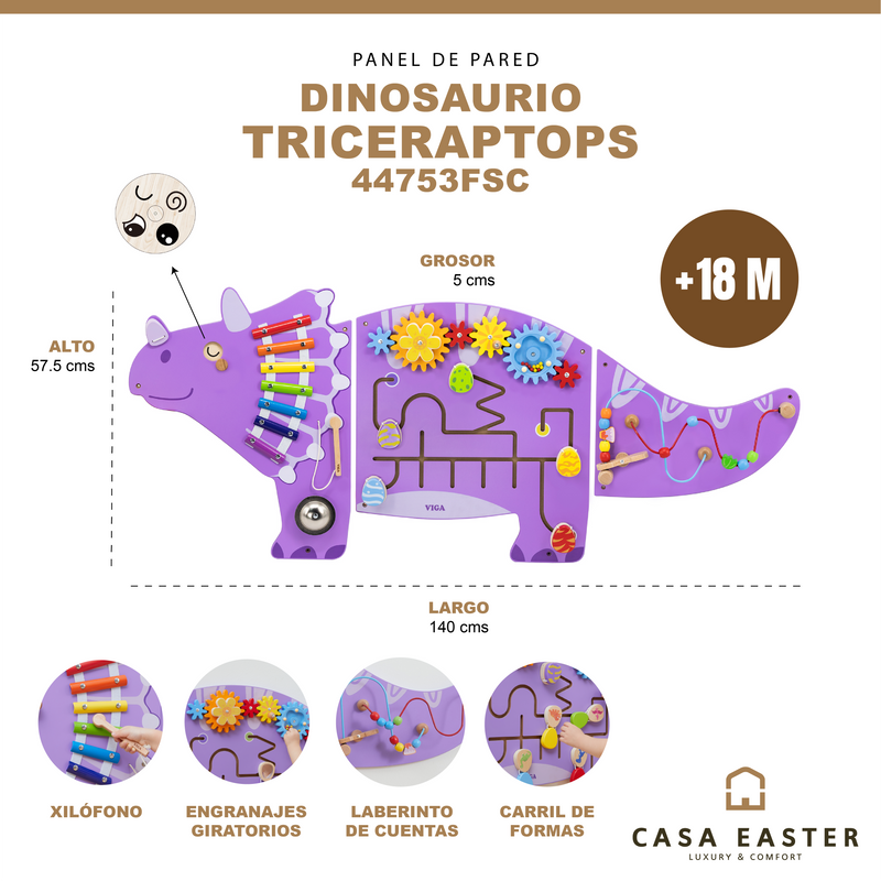 Cargue la imagen en el visor de la galería, Panel de actividades de pared Dinosaurio Triceratops - 44753FSC
