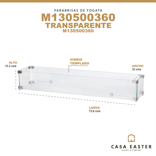 Parabrisas para fogata de vidrio rectangular - M130500360