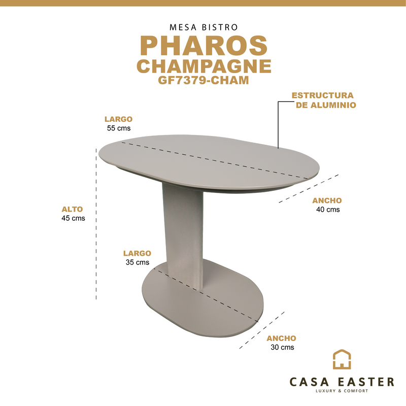 Load image into Gallery viewer, Pharos Champagne 55cm Bistro Table - GF7379-CHAM
