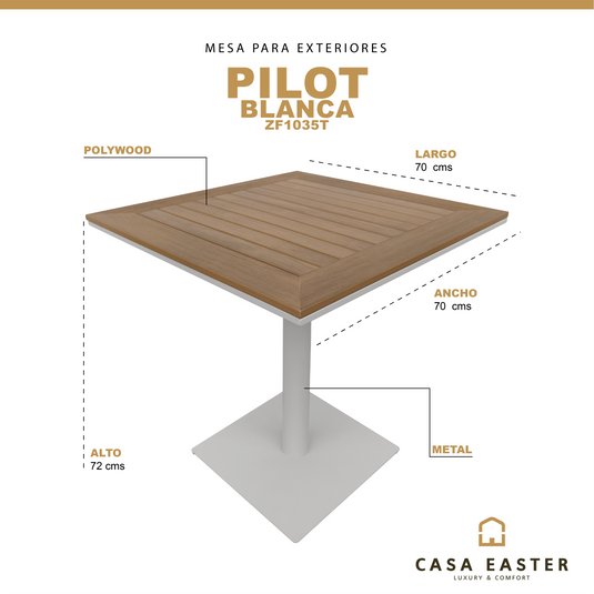 Mesa cuadrada  70x70 para comedor Pilot color Blanca - ZF1035T