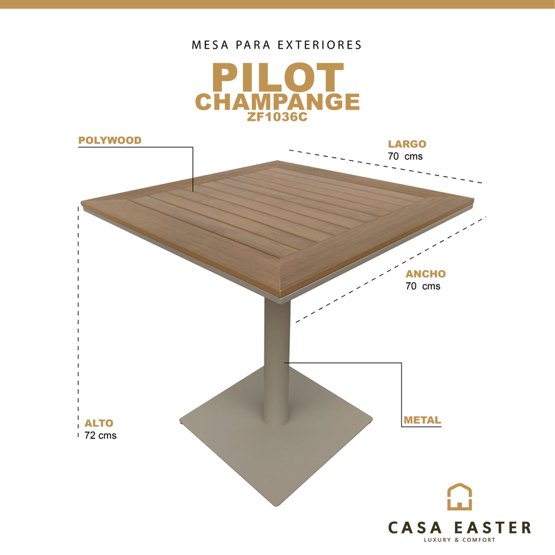 Cargue la imagen en el visor de la galería, Mesa cuadrada  70x70 para comedor Pilot color Champagne - ZF1036C
