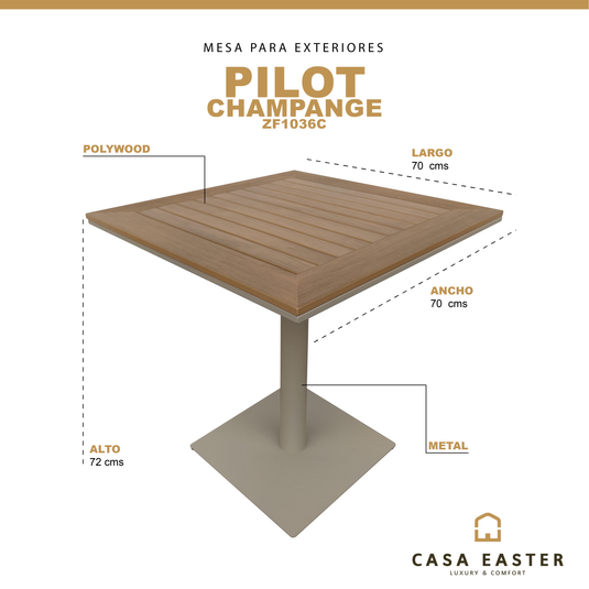 Mesa cuadrada  70x70 para comedor Pilot color Champagne - ZF1036C