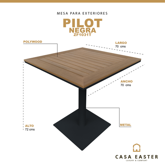 Mesa cuadrada 70x70 para comedor Pilot color Carbon - ZF1031T