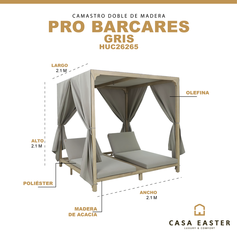 Cargue la imagen en el visor de la galería, Camastro Doble Pro Barcares con cortina color beige - HUC26265
