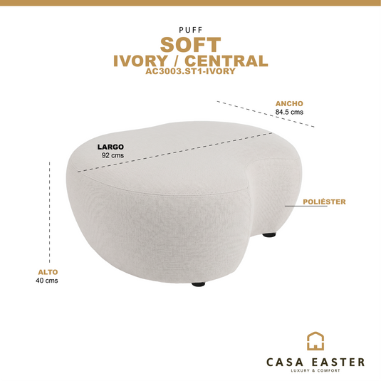 Puff Minimalista central Soft color Ivory - AC3003.ST1-IVORY