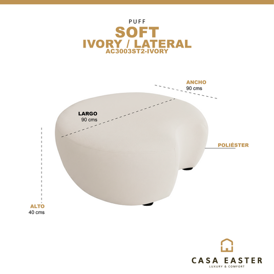 Puff Minimalista lateral Soft color Ivory - AC3003ST2-IVORY