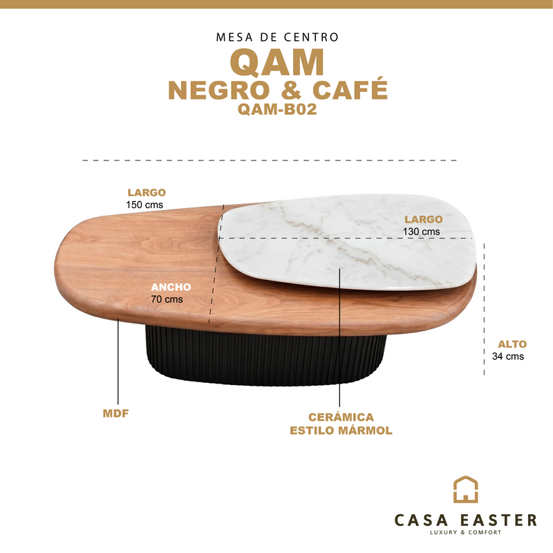 Load image into Gallery viewer, Mesa de centro QAM B02 1.3M color café &amp; negro - QAM-B02
