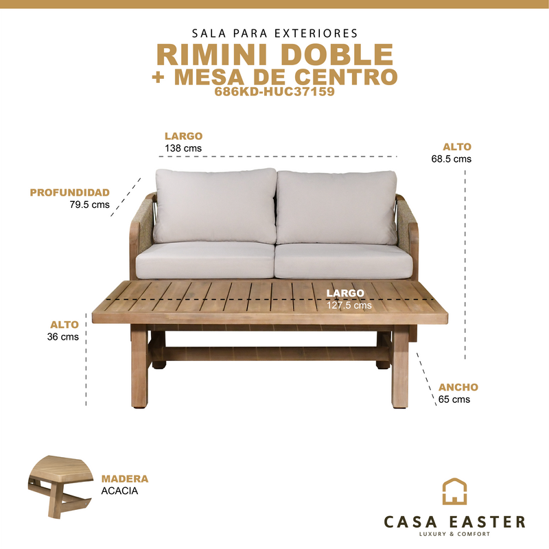 Cargue la imagen en el visor de la galería, Set Rimini doble + mesa de centro rimini color natural - 686KD-HUC37159
