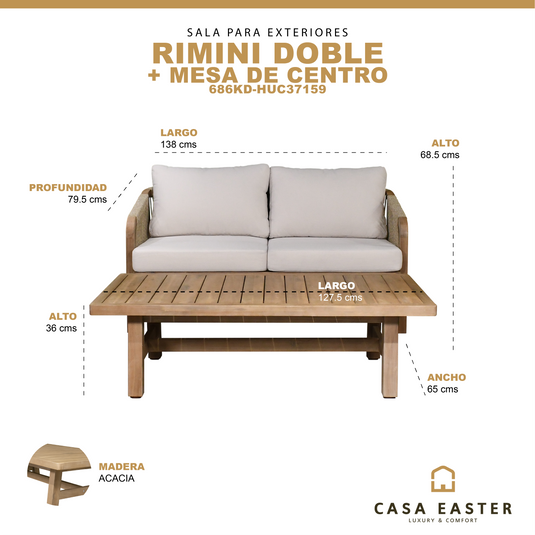 Set Rimini doble + mesa de centro rimini color natural - 686KD-HUC37159