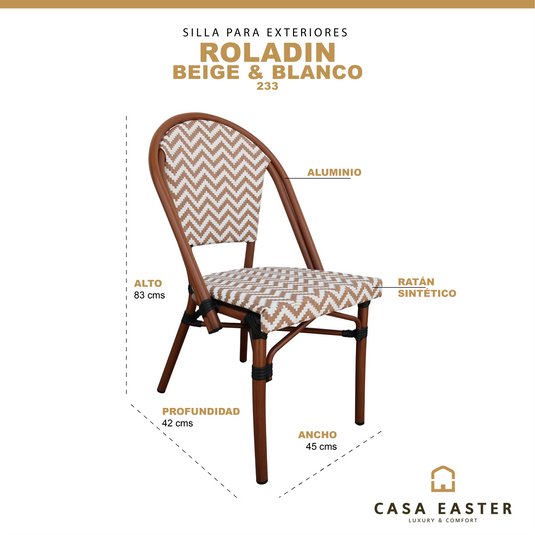 Silla de Rattan para exterior e interior Color Beige/ Blanco ROLADIN -233