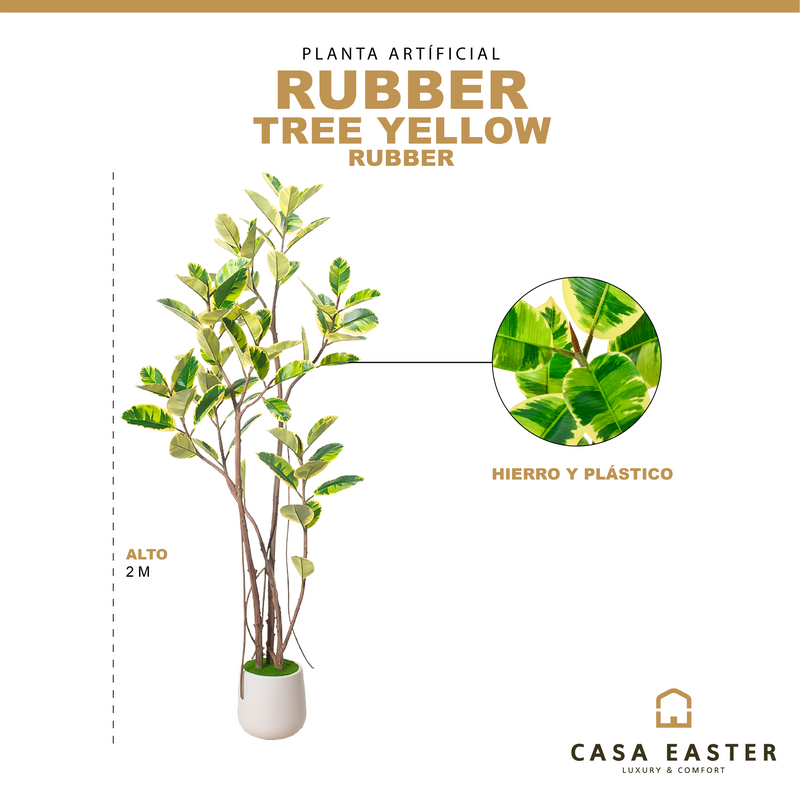 Cargue la imagen en el visor de la galería, Planta Decorativa Artificial para Exterior y Interior con 2m Alto, RUBBER TREE YELLOW - RUBBER
