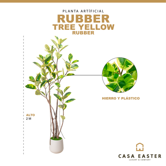 Planta Decorativa Artificial para Exterior y Interior con 2m Alto, RUBBER TREE YELLOW - RUBBER