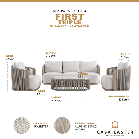 Set Triple FIRST de madera color claro con gris - GLA-63575-21-23-47KD