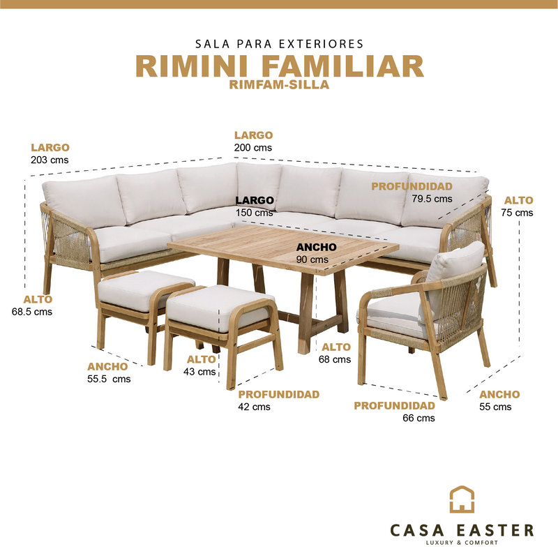 Cargue la imagen en el visor de la galería, Set Rimini familiar + taburete + sillas Rimini color natural - RIMFAM-SILLA
