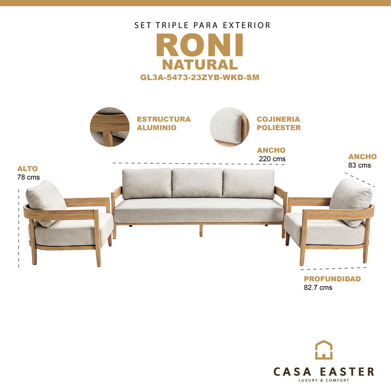 Cargue la imagen en el visor de la galería, Set triple Roni color Natural, set de 3 pz - GL3A547323ZYB-WKD-SM
