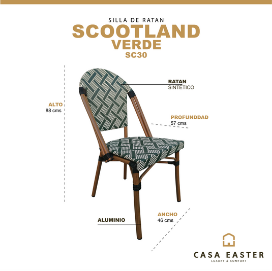 Silla de Rattan para exterior e interior Color Verde SCOOTLAND 30- SC30